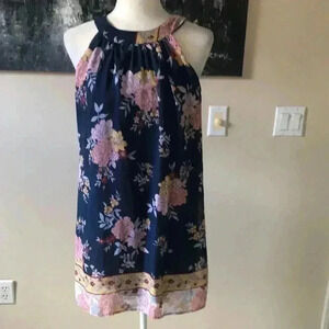 Crystal Sky A Line Floral sleeveless Halter Dress-Size S
